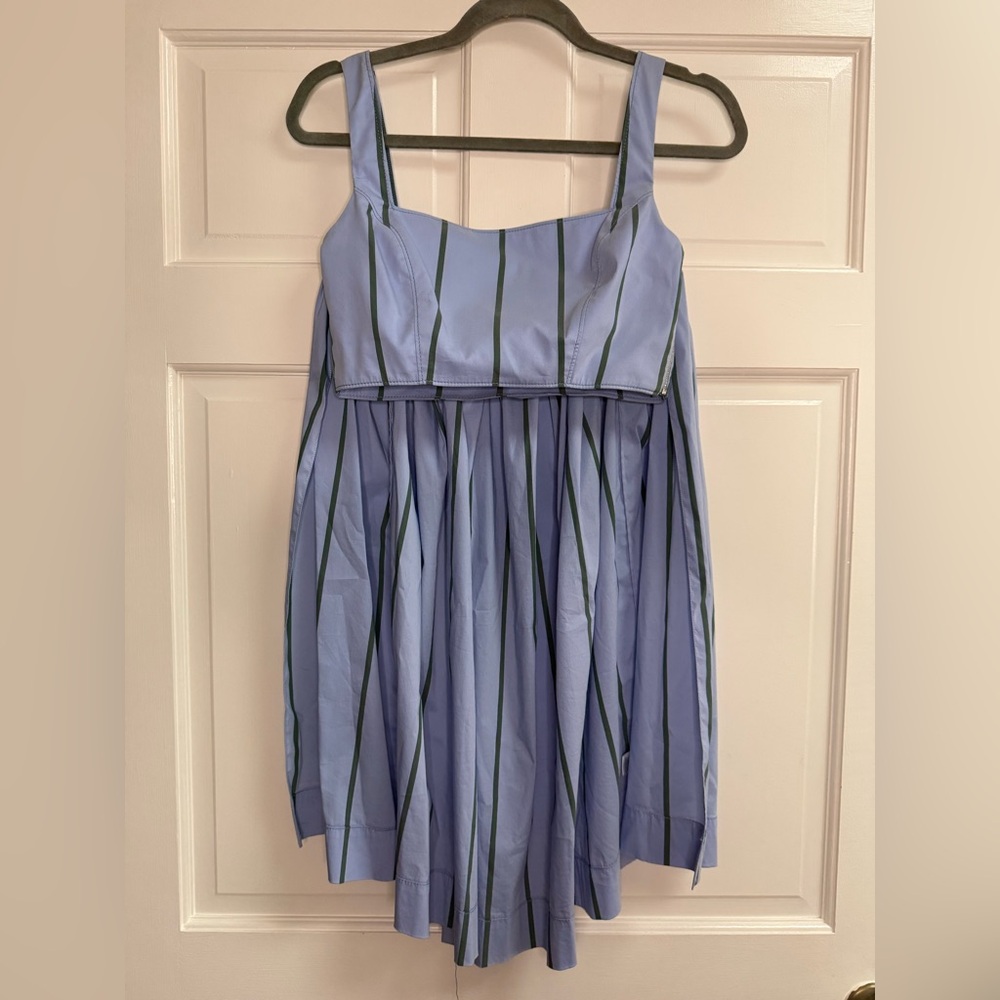 Rosie Assoulin Lavender Top with Dark Green Stripes